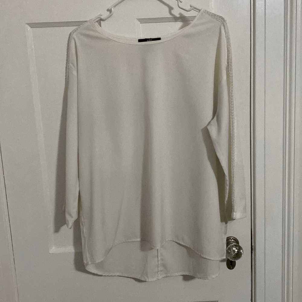 ABS Platinum white long sleeve blouse with cutouts on sleeves